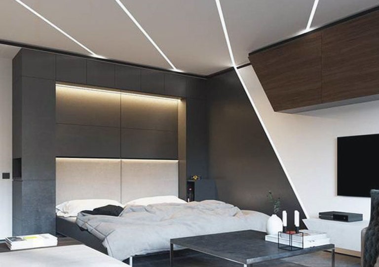 نورپردازی سقف اتاق خواب با چراغ خطی
